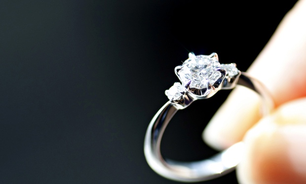 An engagement ring is displayed at a jewellery store